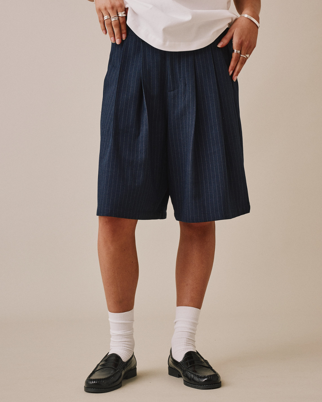 Relaxed Suit Shorts - Navy Stripe