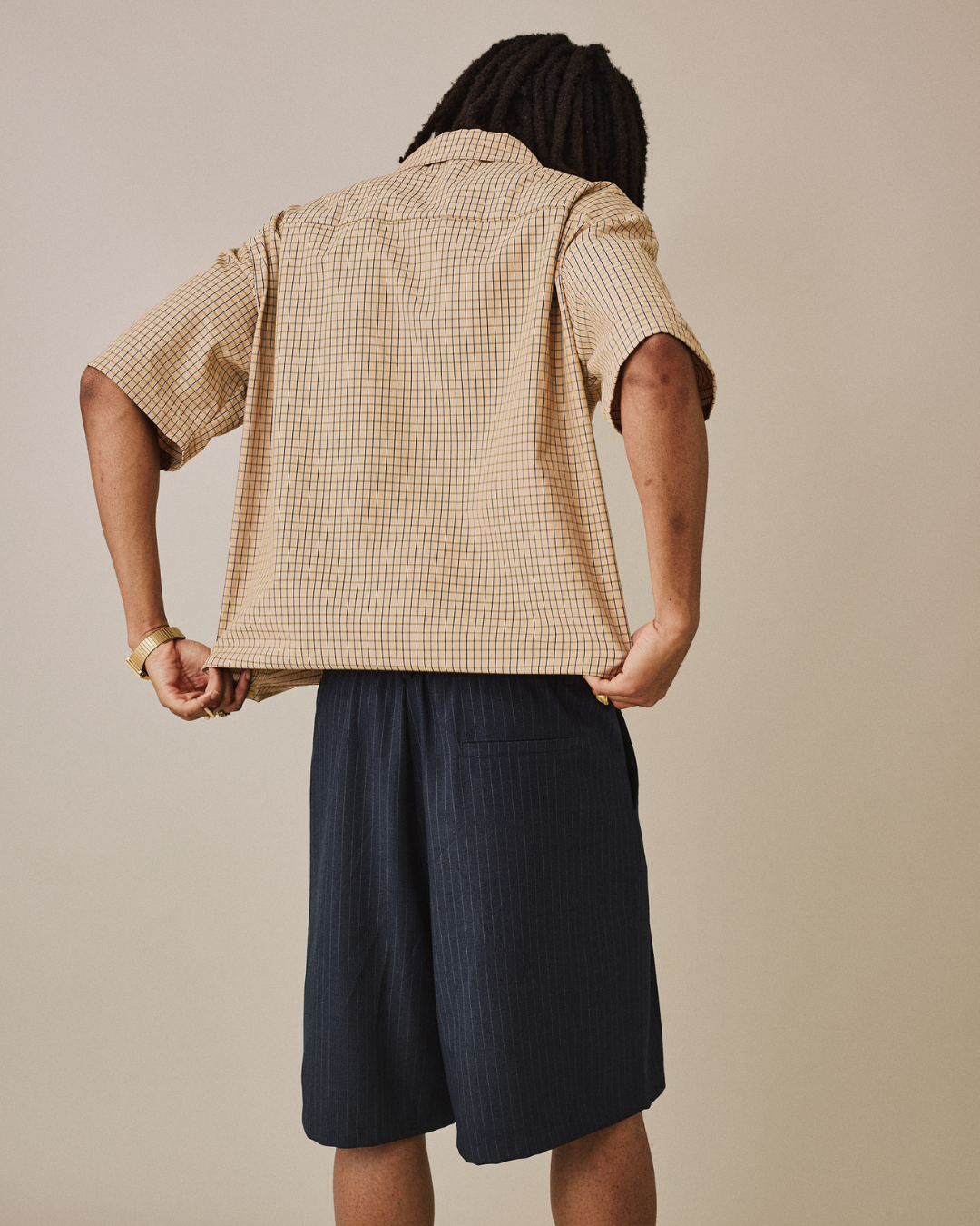 Relaxed Suit Shorts - Navy Stripe