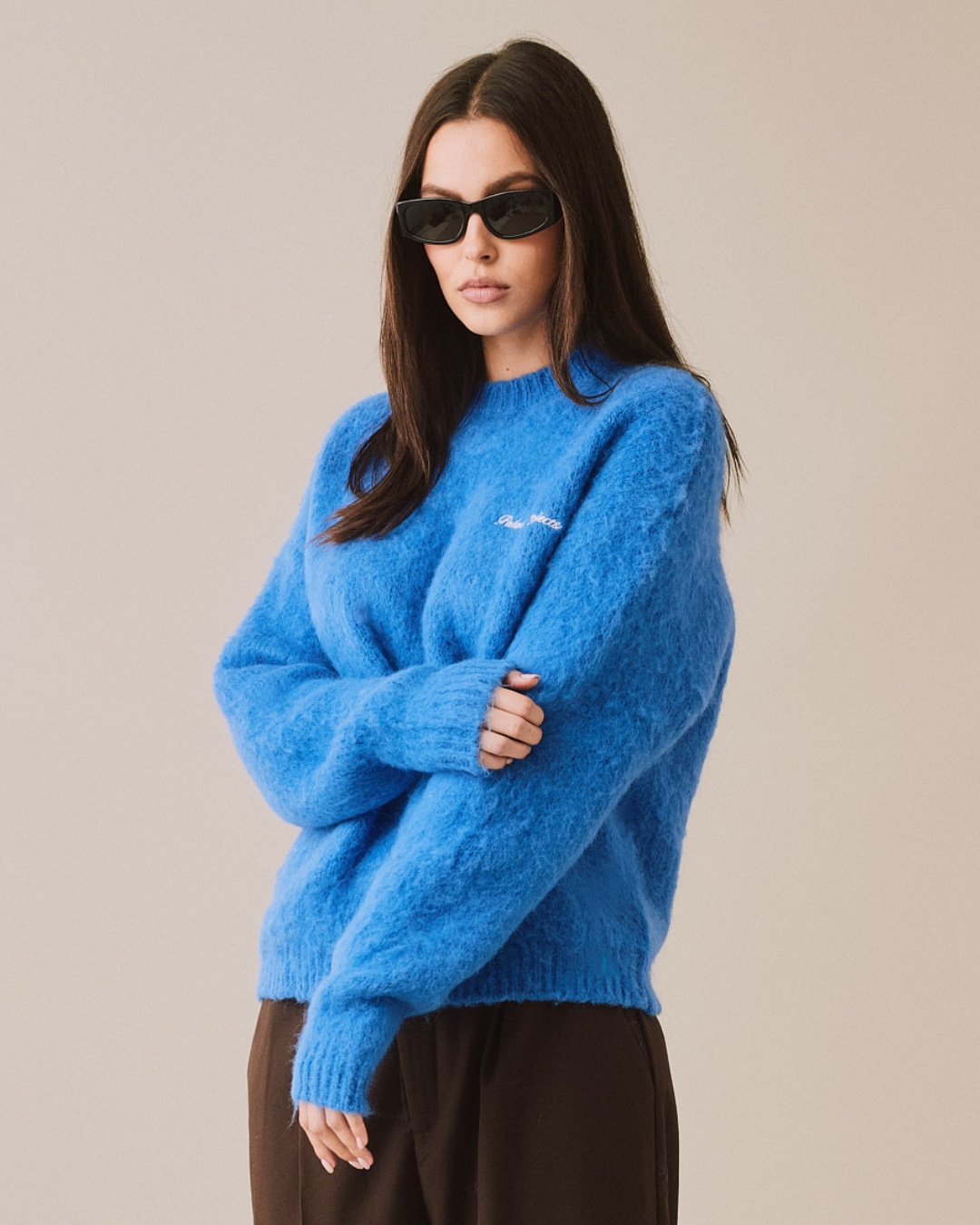 Knit O-Neck Sweater - Blue