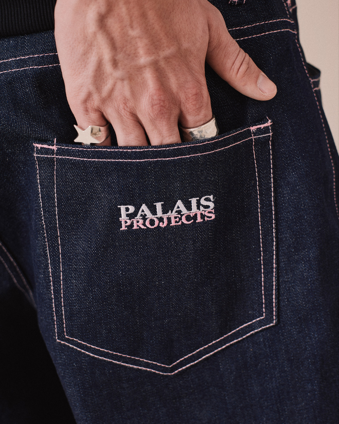 Baggy Selvedge Jorts - Pink stitch