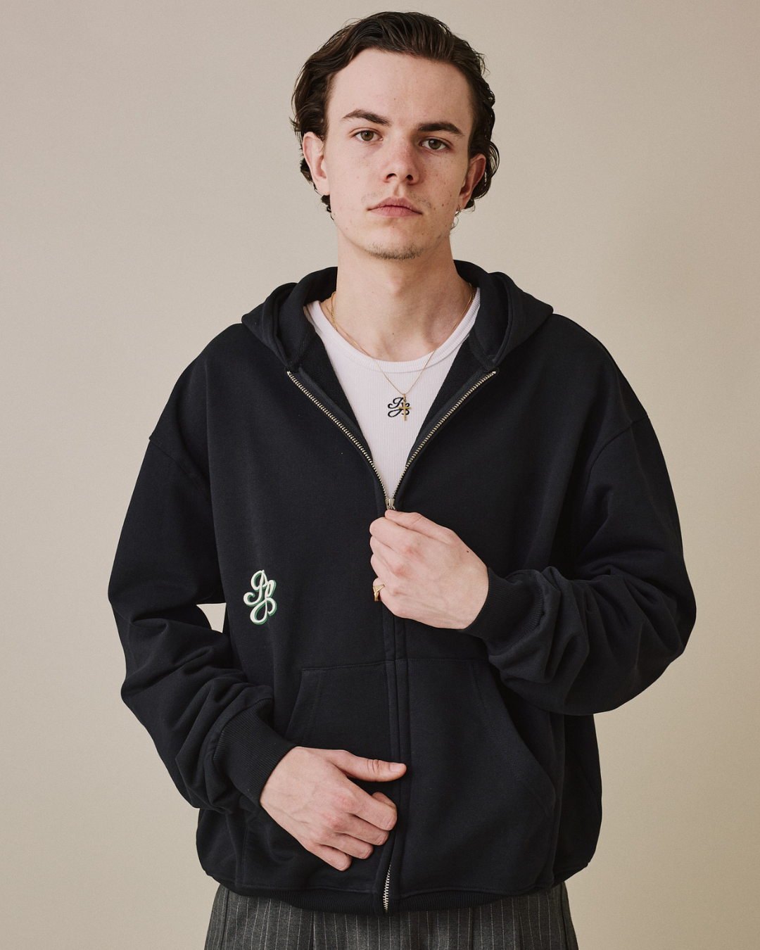 Box Fit Heavy Satriales Zip Hoodie - Black