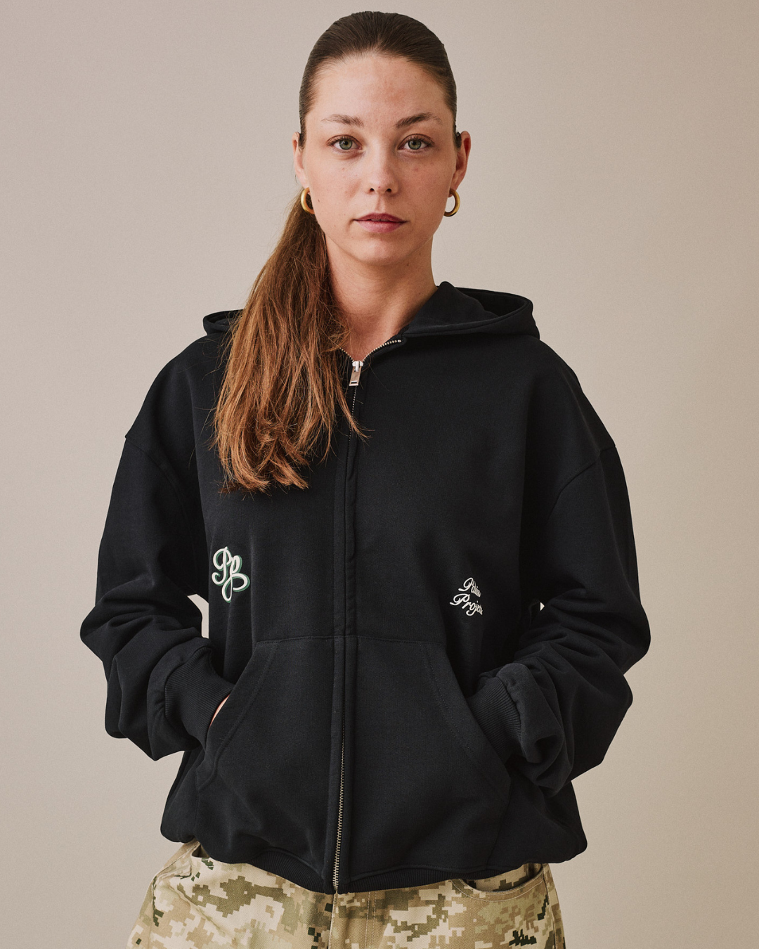 Box Fit Heavy Satriales Zip Hoodie - Black