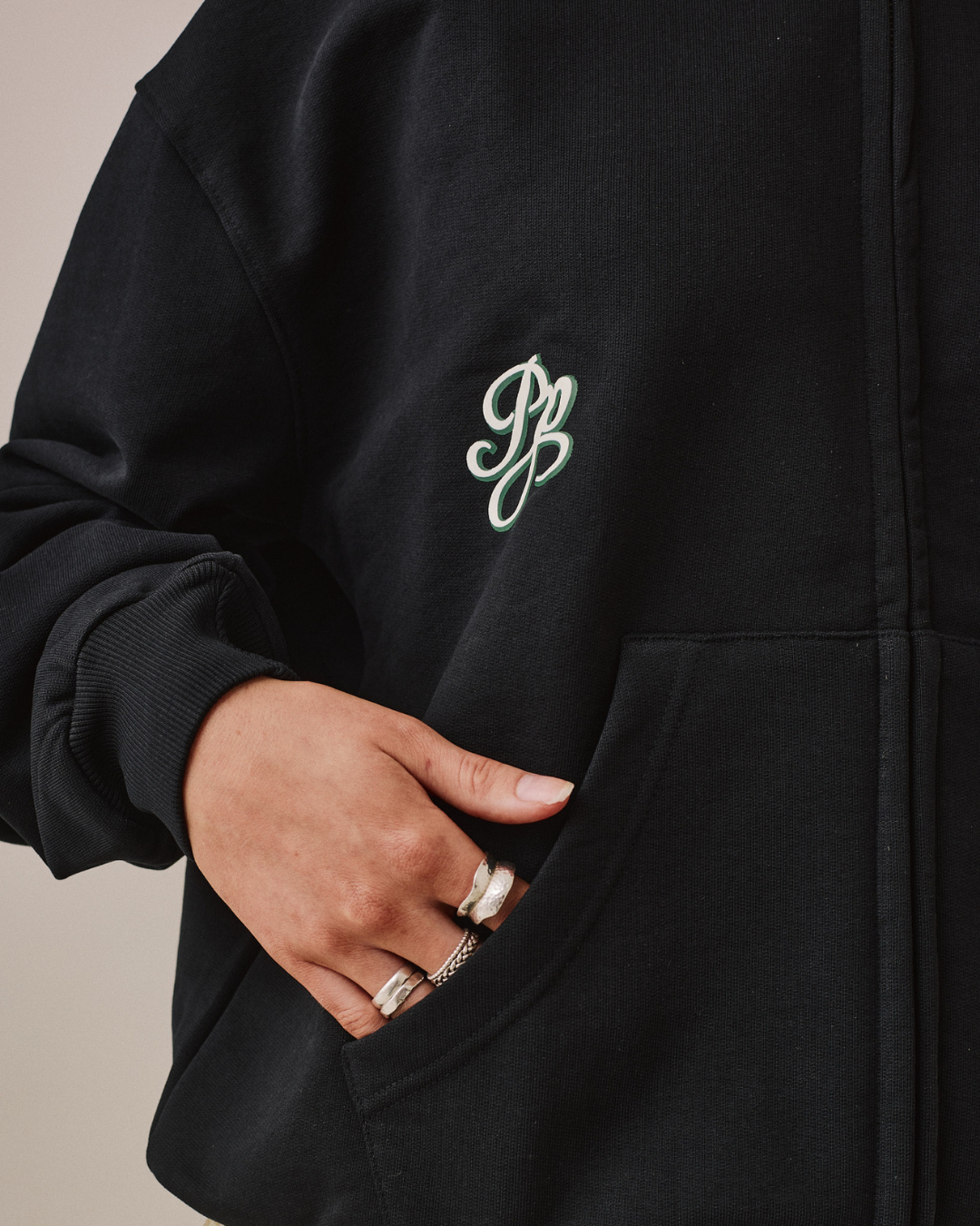 Box Fit Heavy Satriales Zip Hoodie - Black