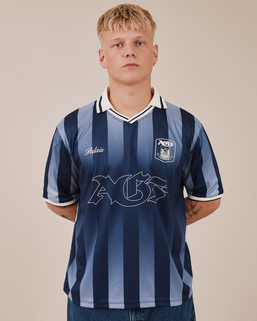 AGF x PALAIS SS Football Shirt  - Navy White Stripe