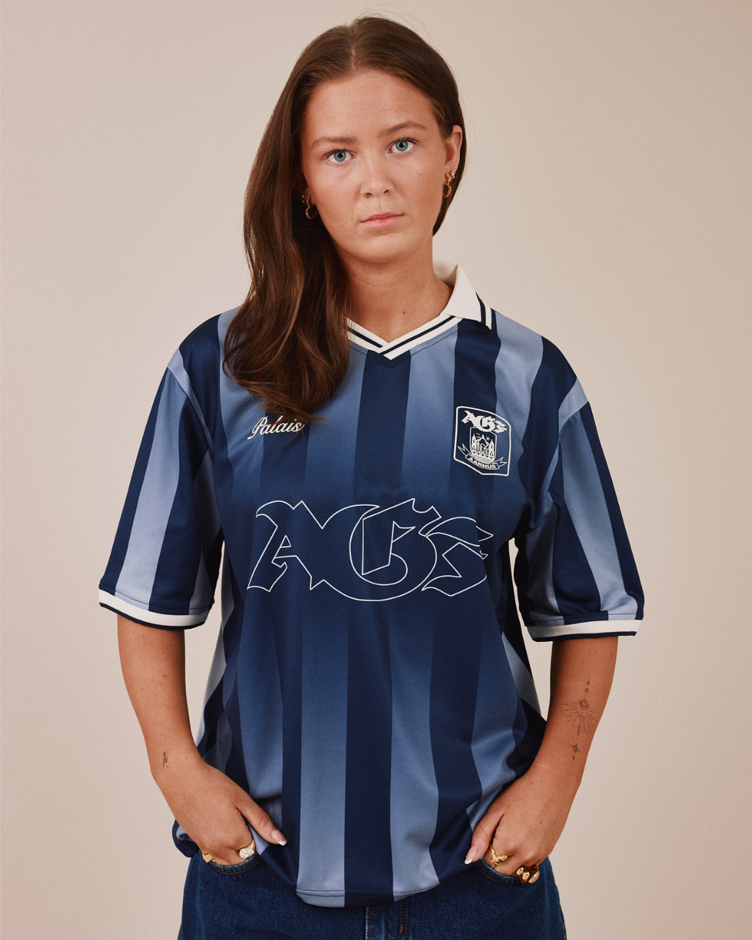 AGF x PALAIS SS Football Shirt  - Navy White Stripe