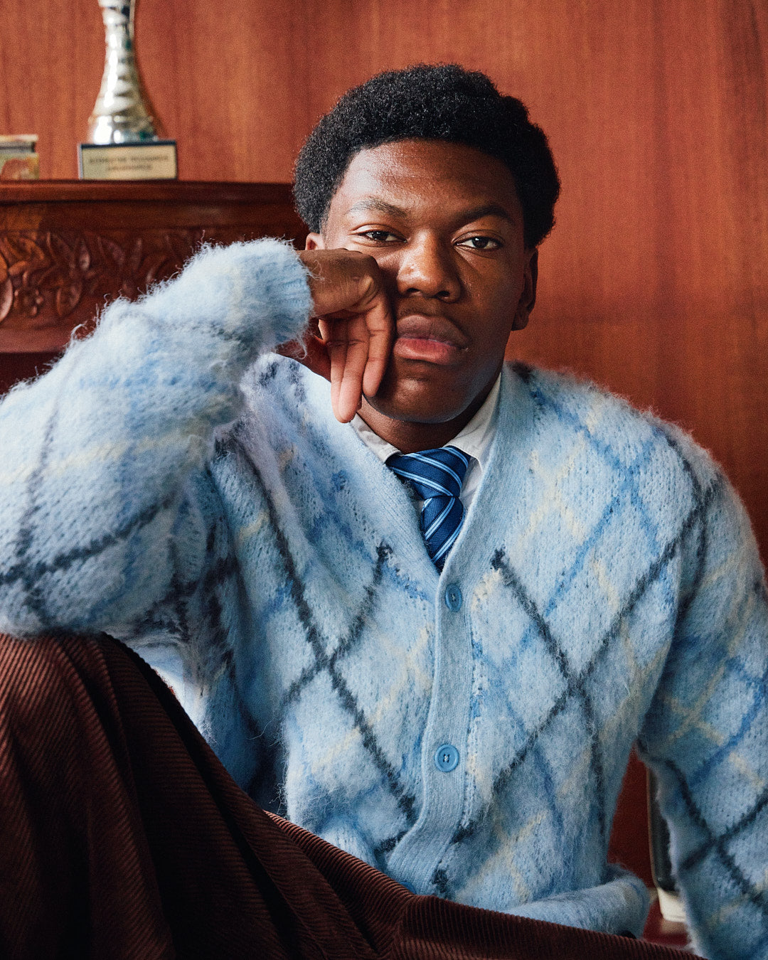 Knit Cardigan - Blue Check