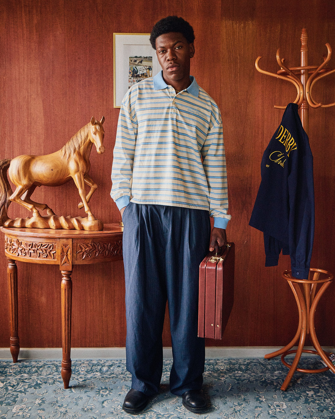 LS Polo Shirt w. Cuff - Baby Blue Stripe