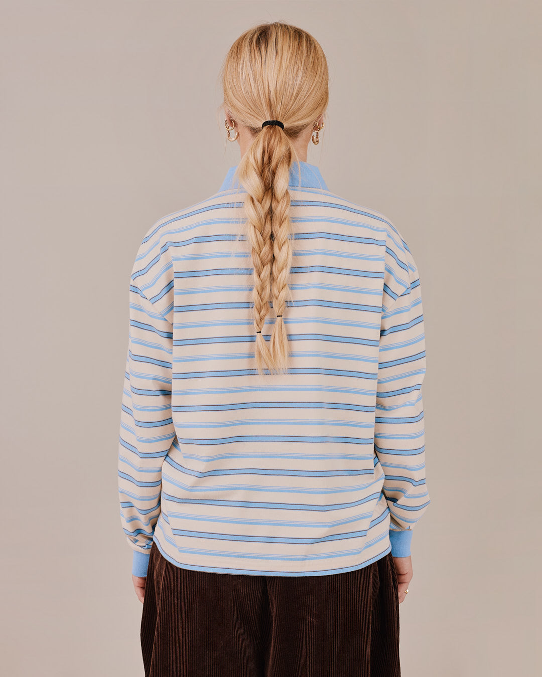 LS Polo Shirt w. Cuff - Baby Blue Stripe