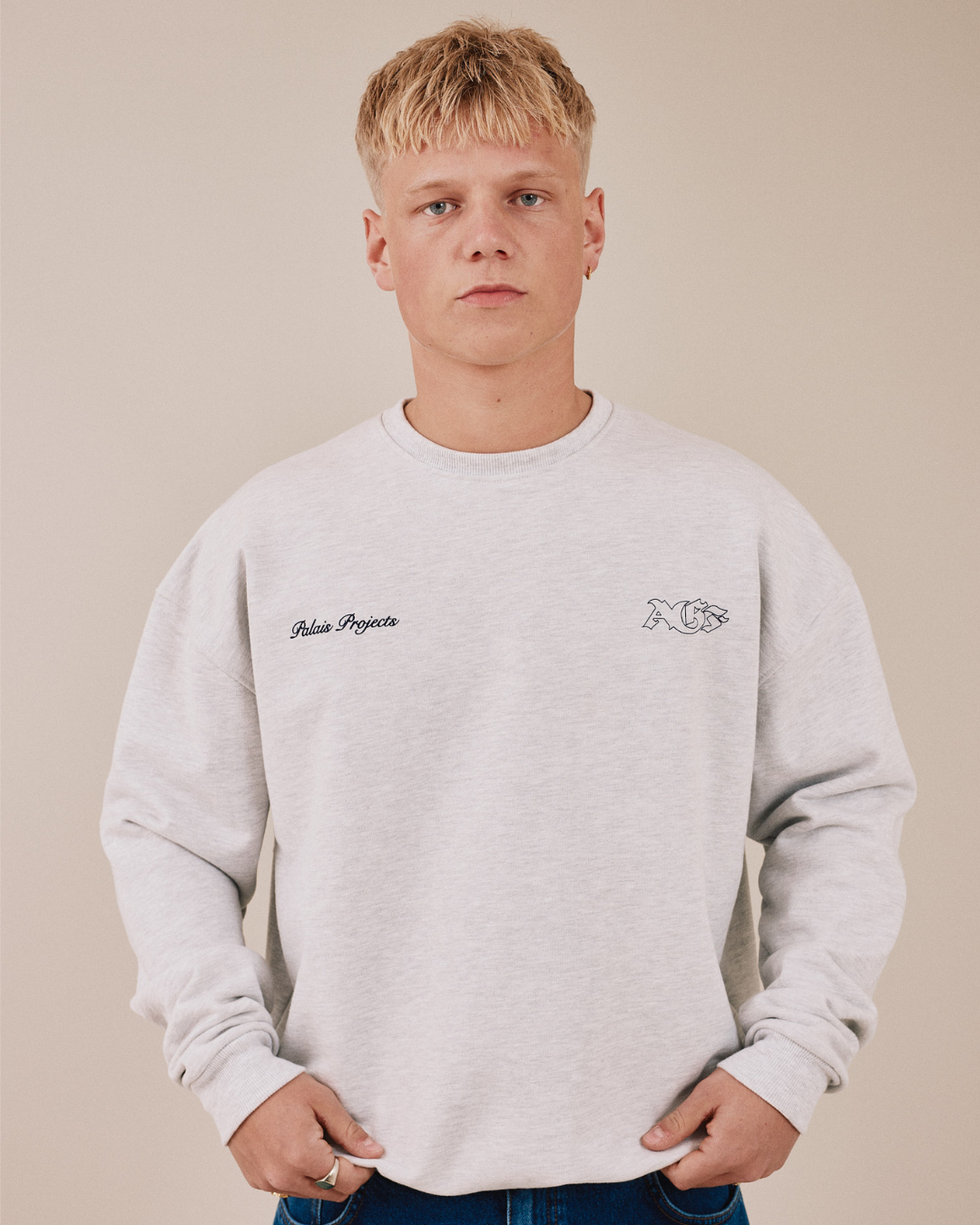 AGF x PALAIS Box Fit Heavy Crewneck  - Grey Melange