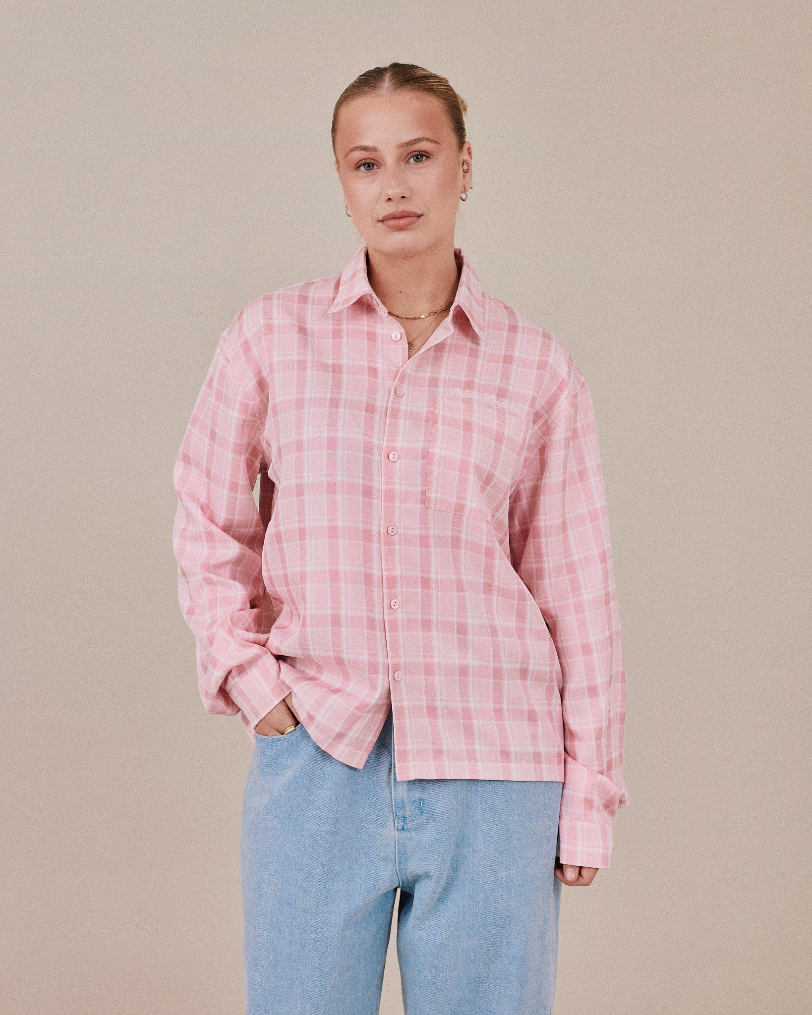 LS Checkered Shirt - Dusty Pink