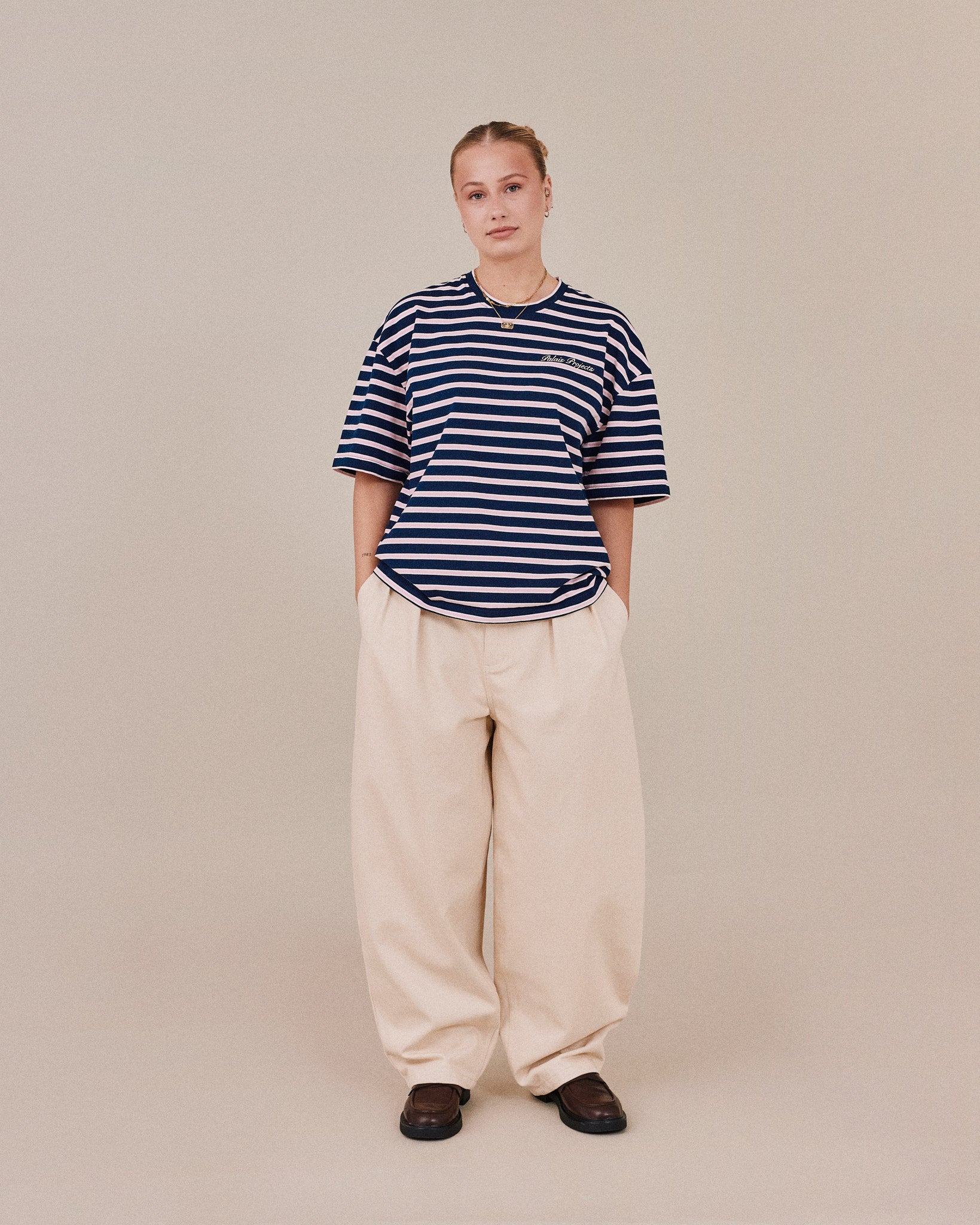 Boxy SS Tee - Navy/Pink Stripe