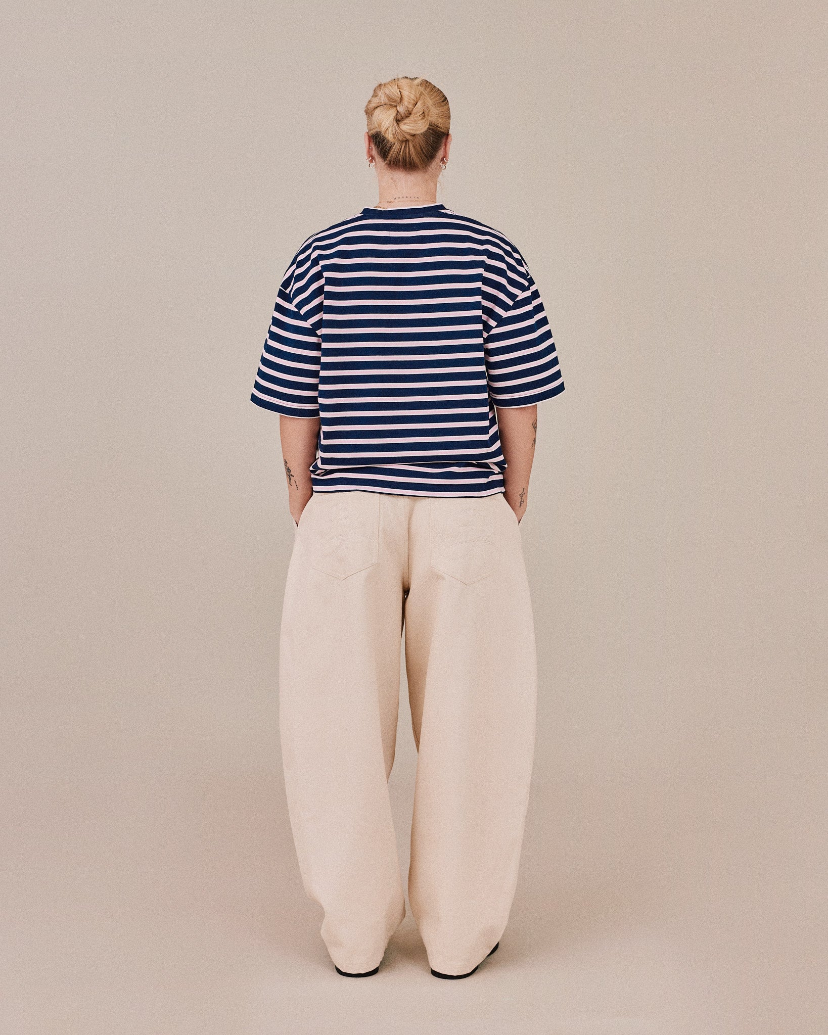 Boxy SS Tee - Navy/Pink Stripe