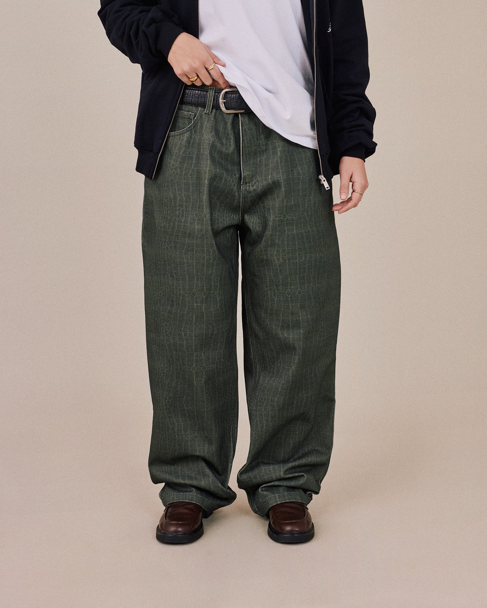 Baggy Canvas Pants - Green Croc