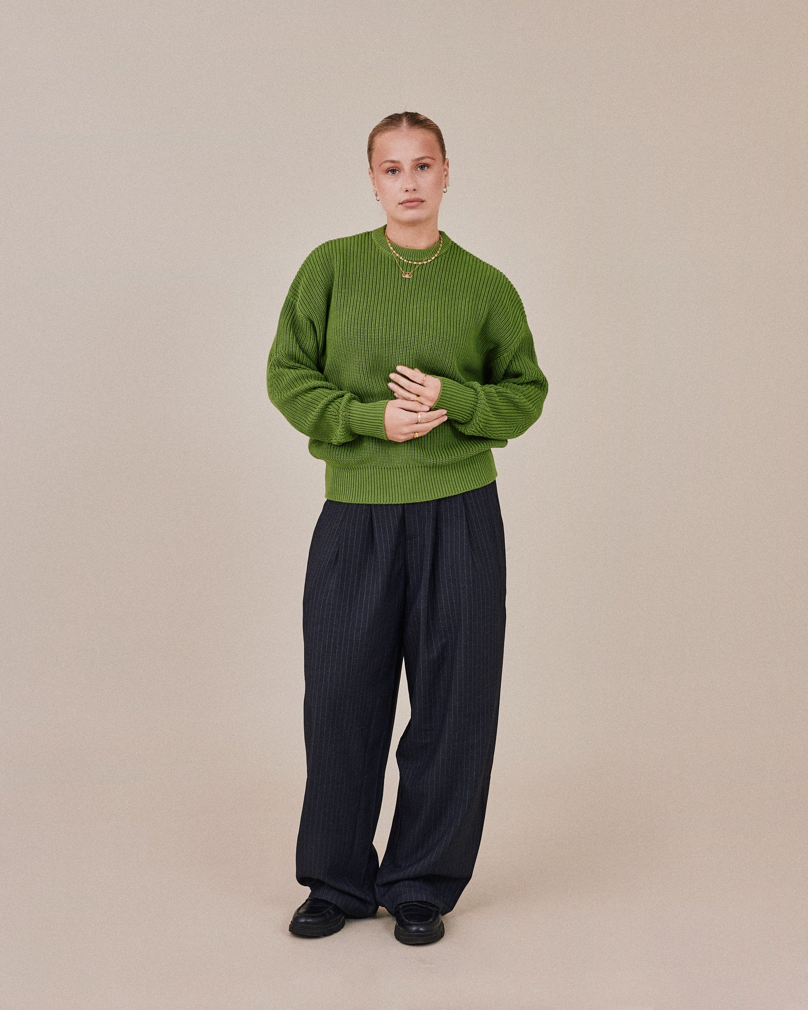 Fisherman O Neck Knit - Moss Green