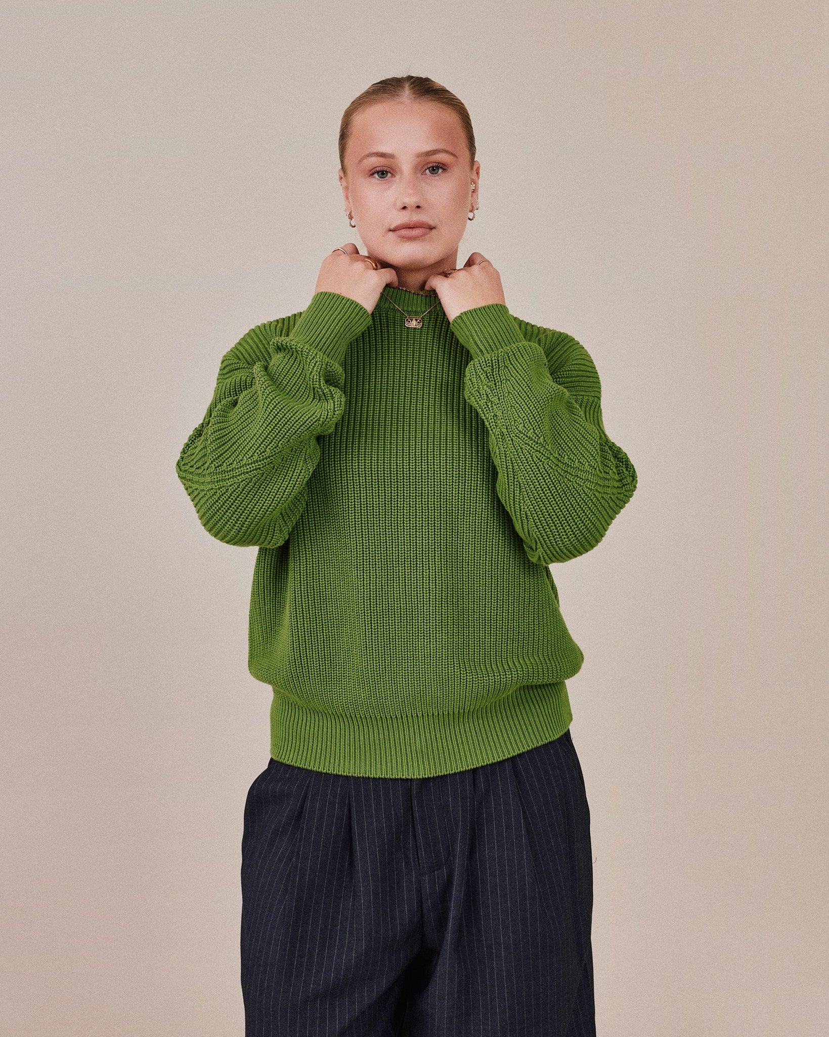 Fisherman O Neck Knit - Moss Green