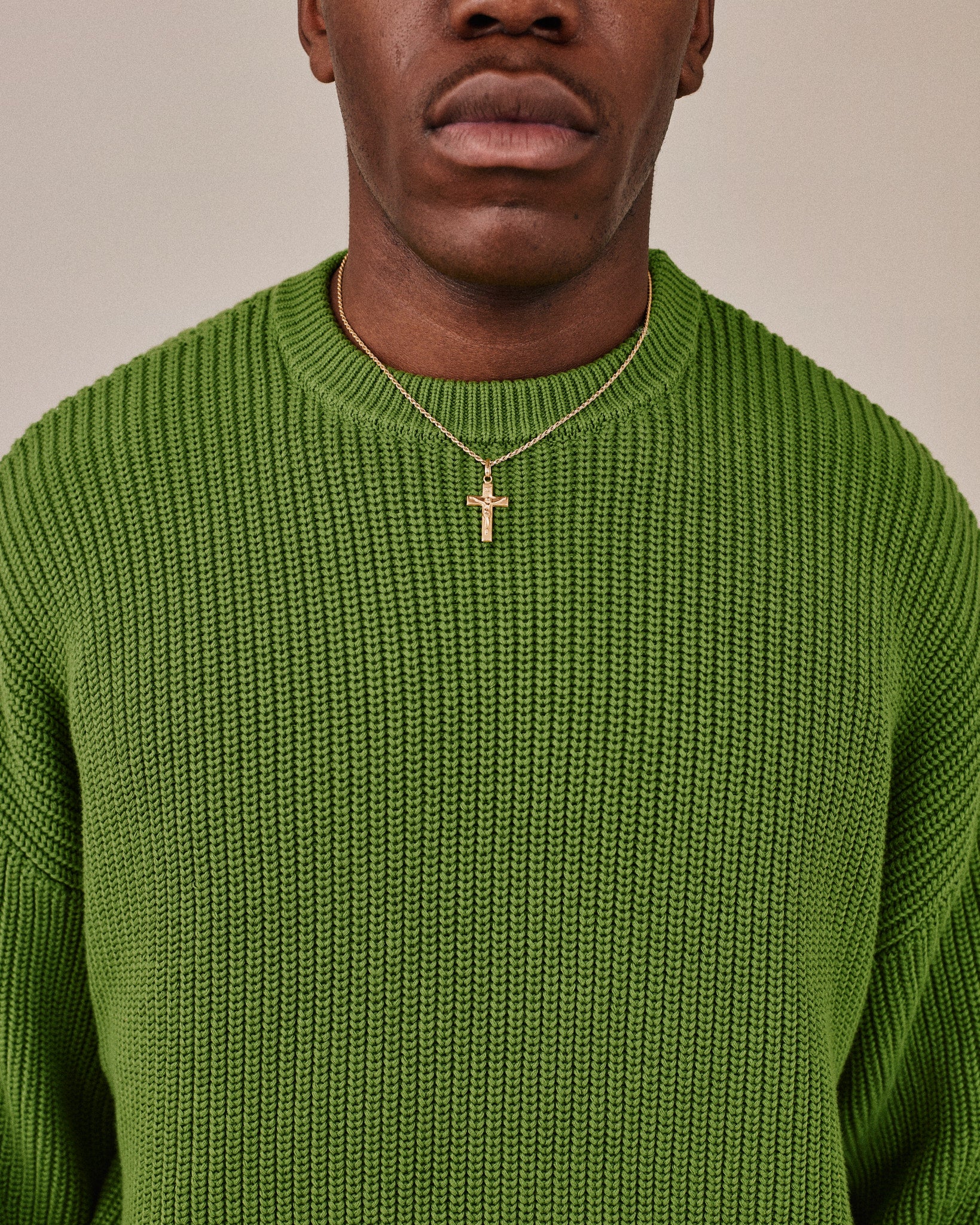 Fisherman O Neck Knit - Moss Green