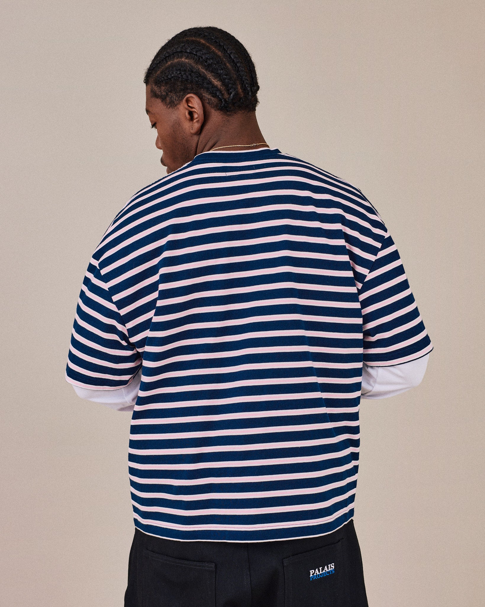 Boxy SS Tee - Navy/Pink Stripe