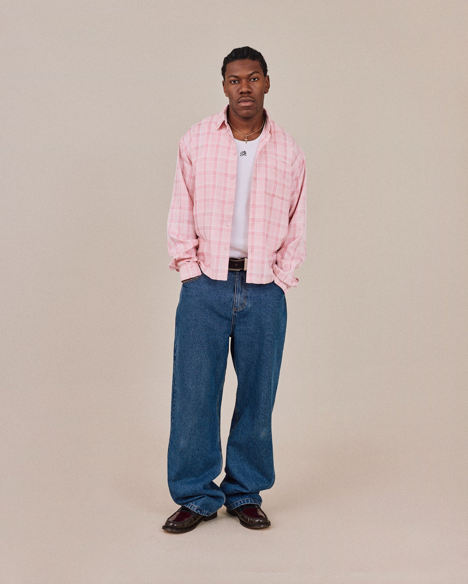 LS Checkered Shirt - Dusty Pink