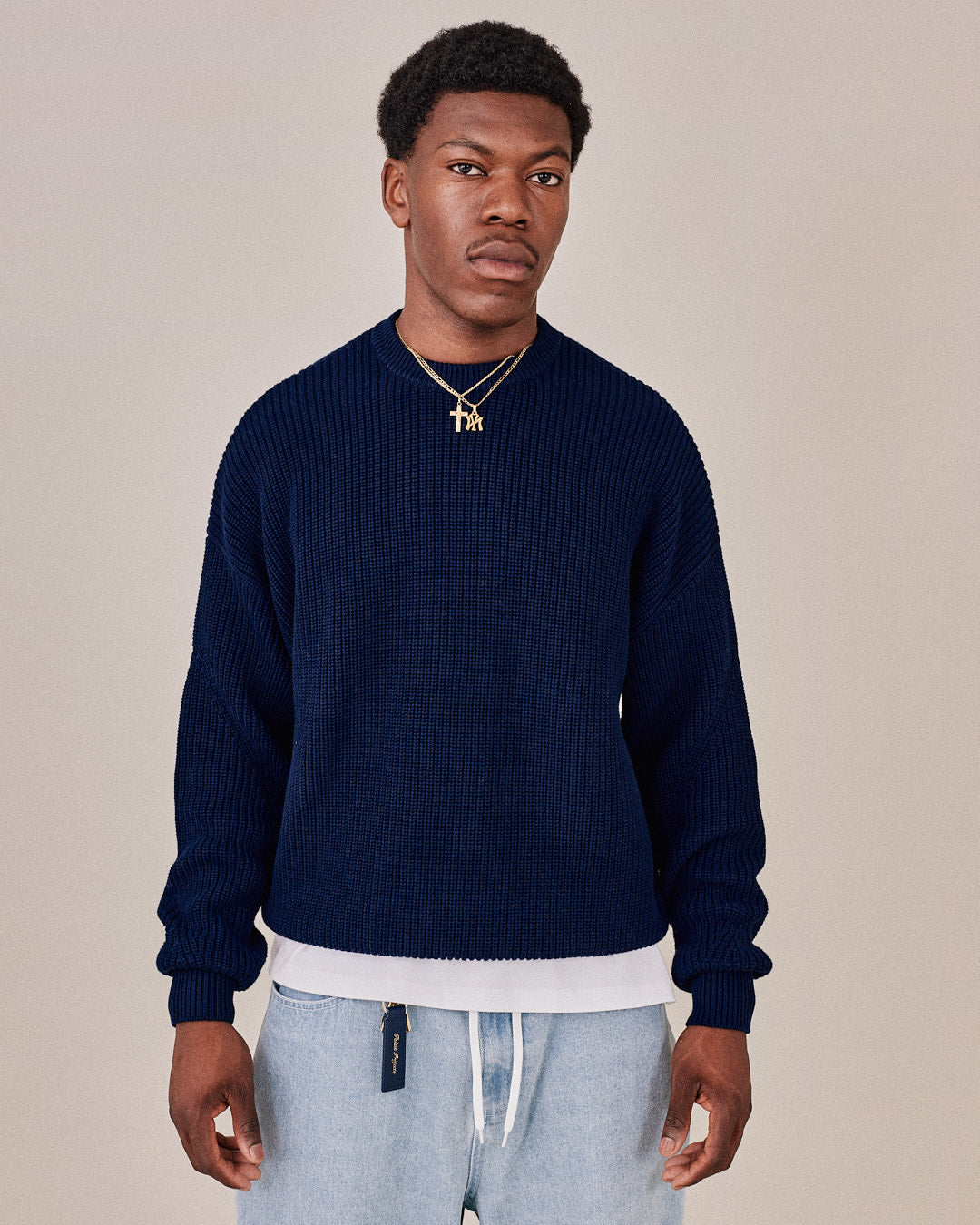 Fisherman O Neck Knit - Navy