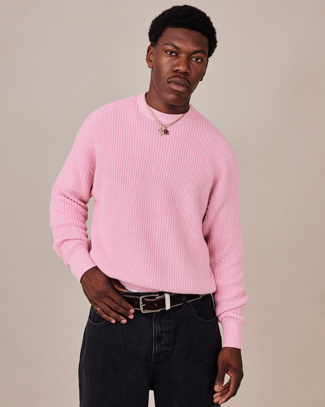 Fisherman O Neck Knit - Pink