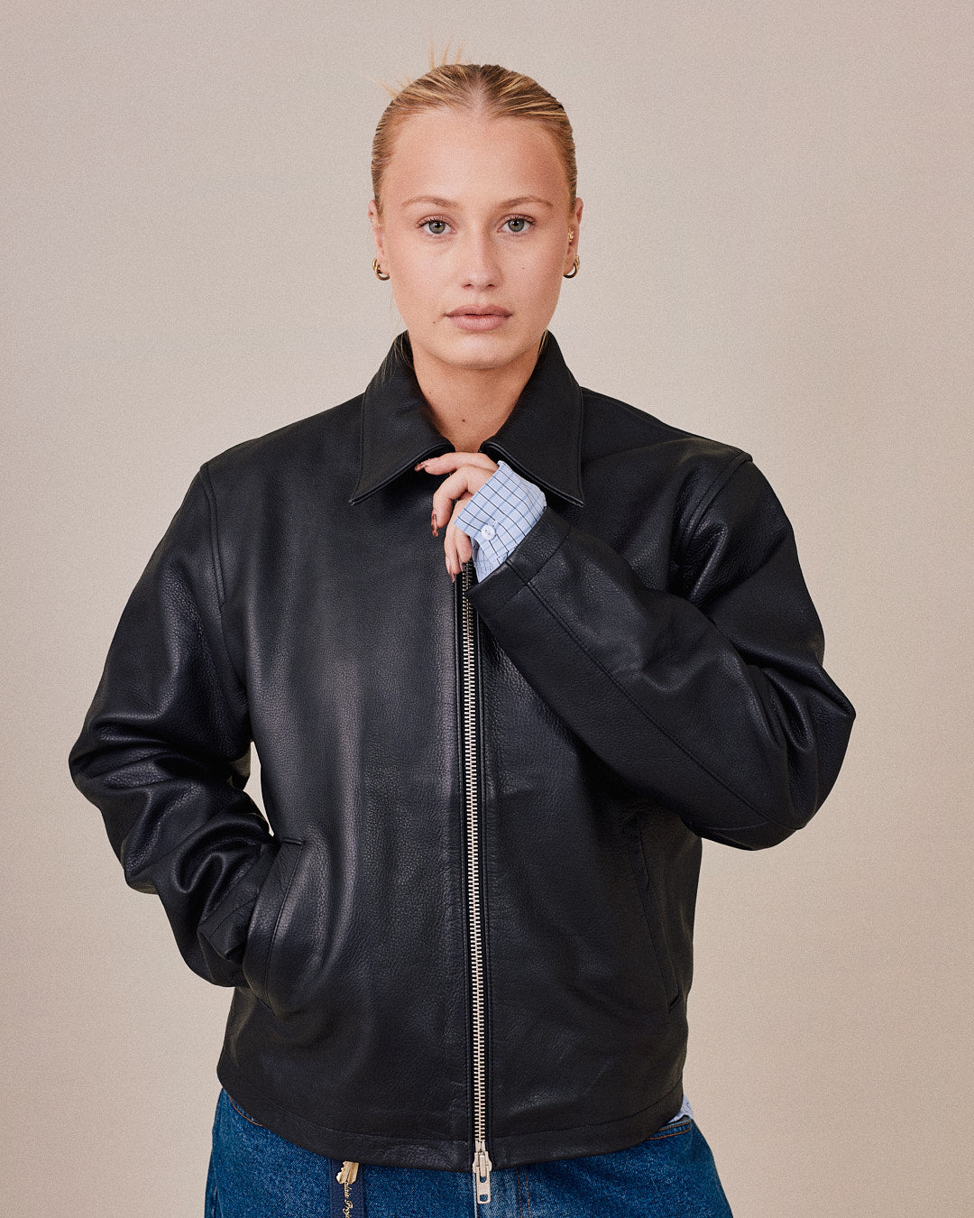 Pebbled Leather Jacket - Black