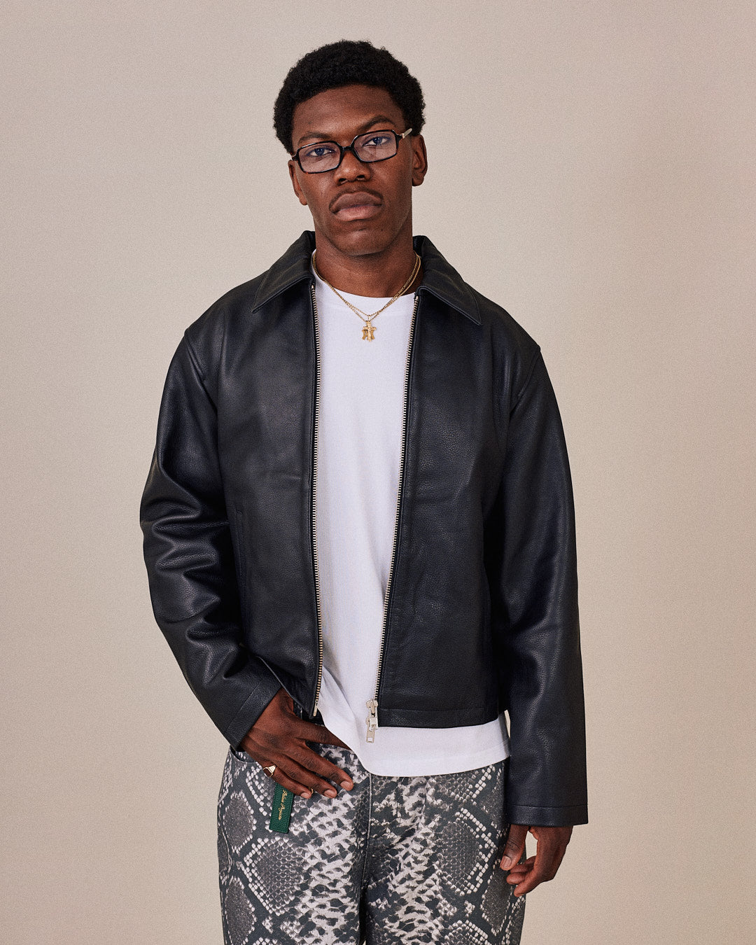 Pebbled Leather Jacket - Black
