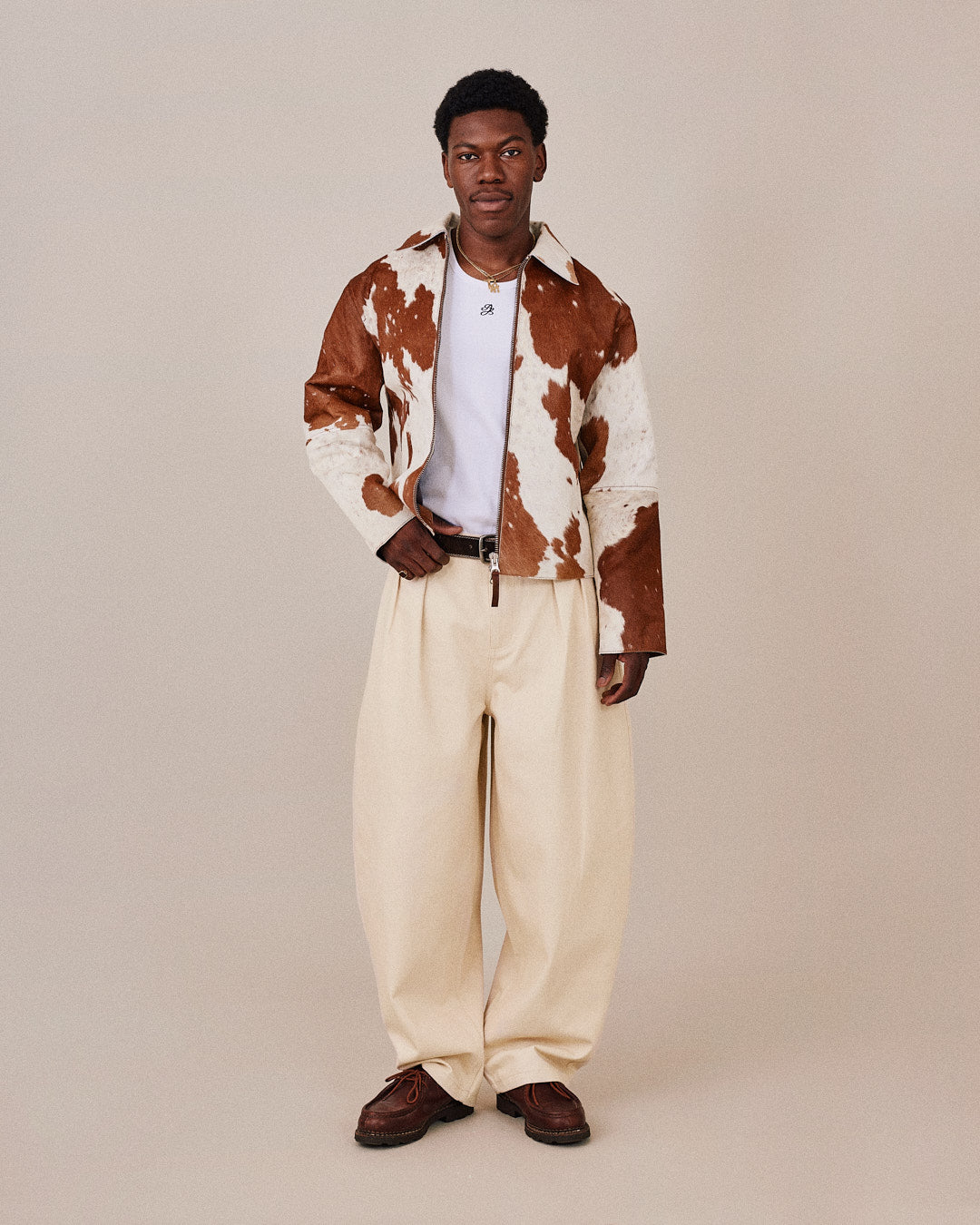Baggy Pleated Jeans - Beige