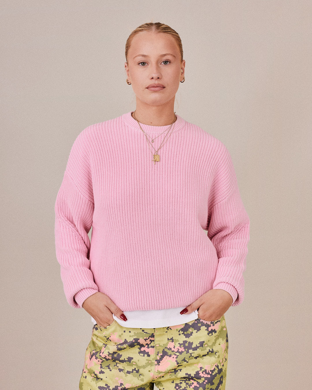 Fisherman O Neck Knit - Pink