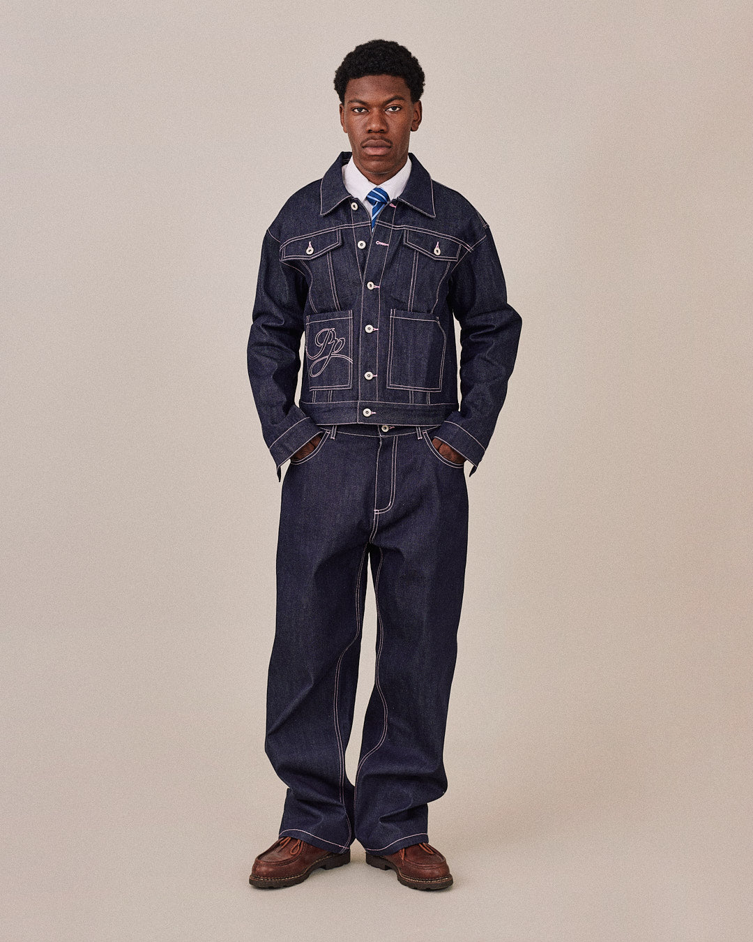 Baggy Selvedge Jeans - Pink Stitch