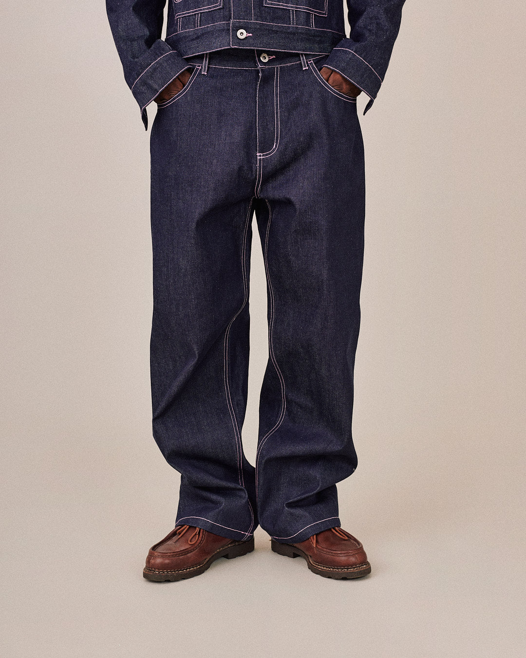 Baggy Selvedge Jeans - Pink Stitch
