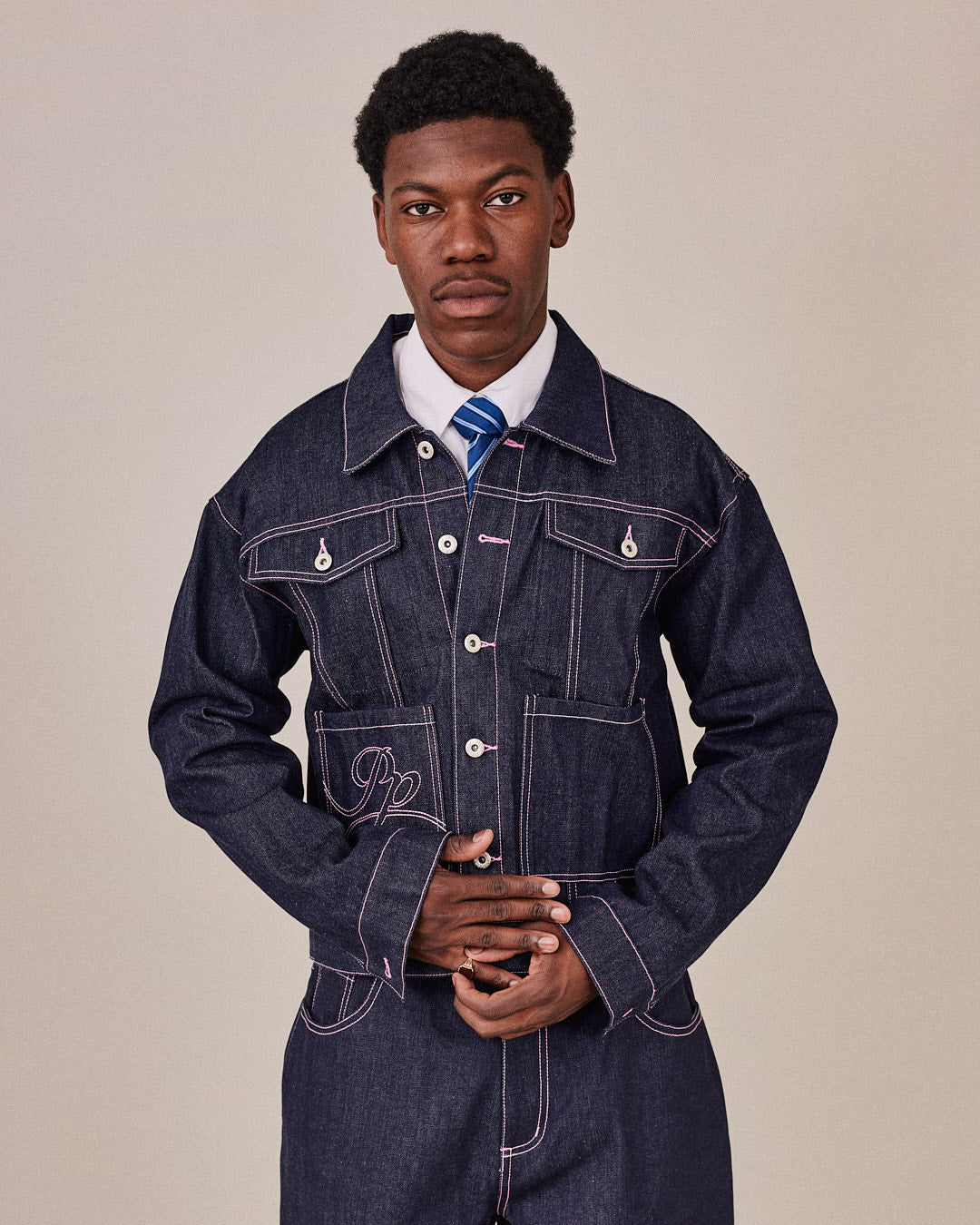 Selvedge Denim Jacket - Pink Stitch