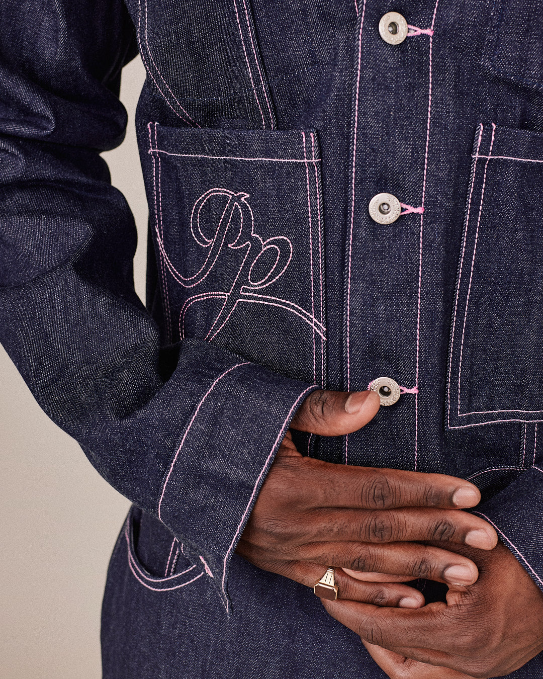 Selvedge Denim Jacket - Pink Stitch