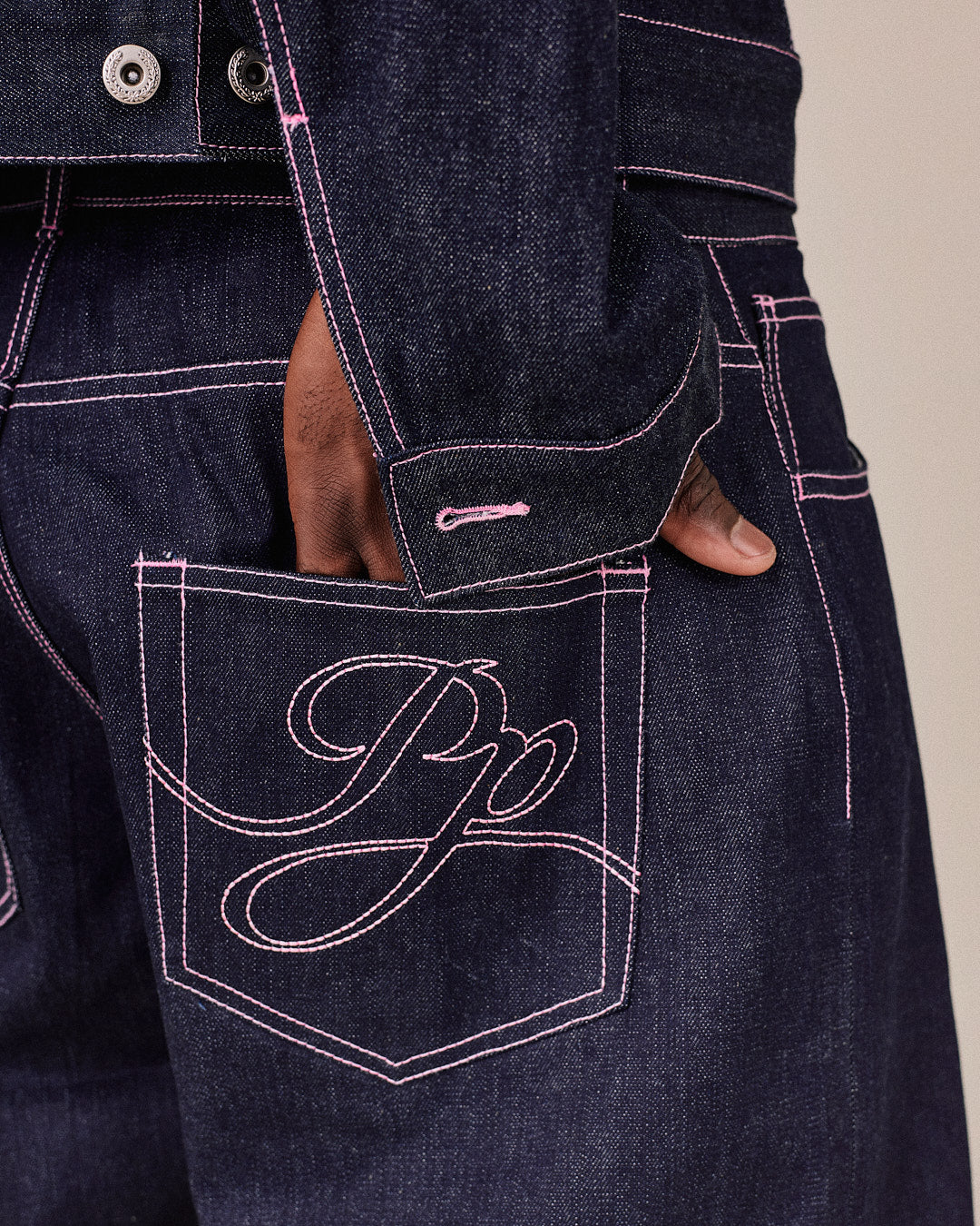 Baggy Selvedge Jeans - Pink Stitch