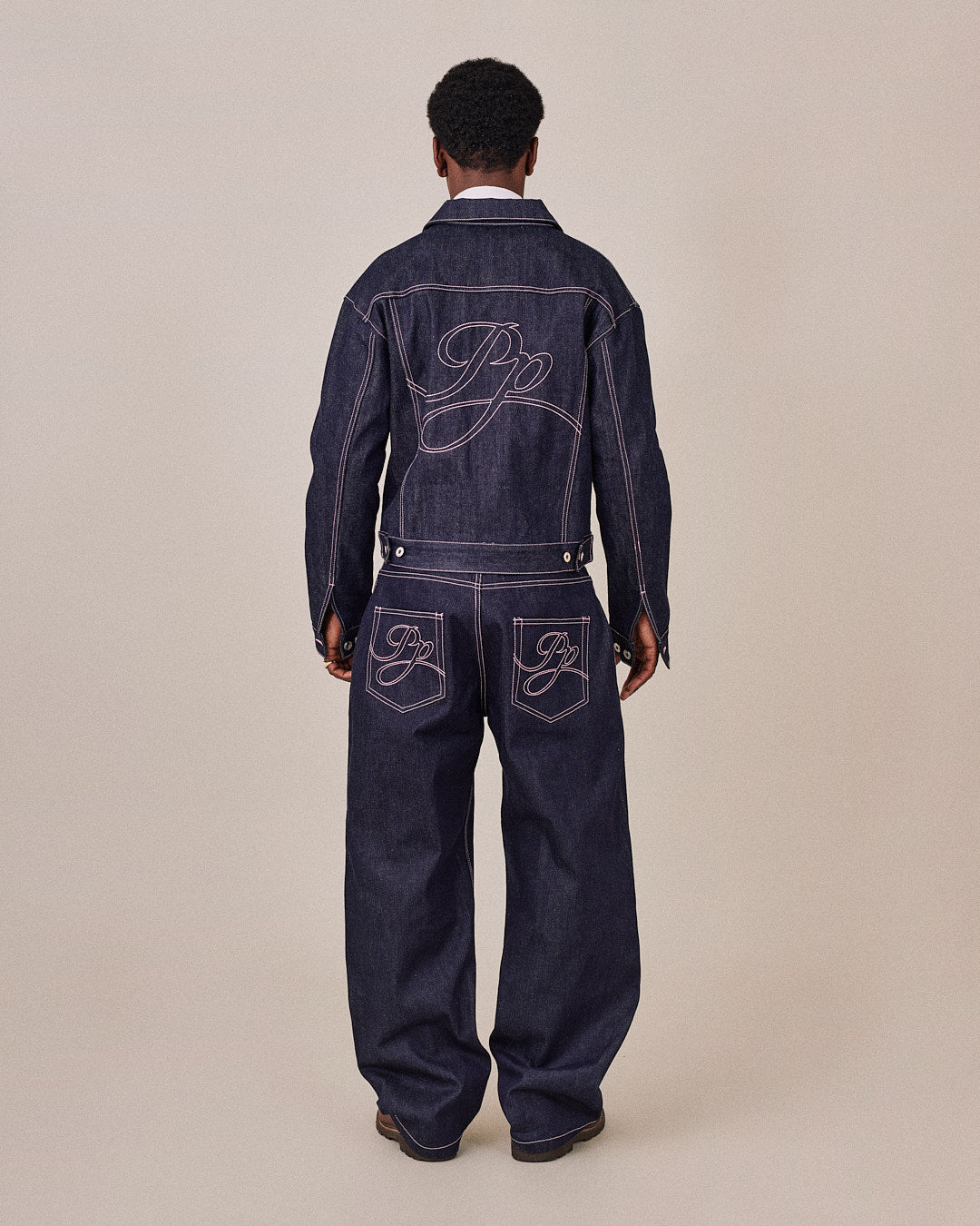 Baggy Selvedge Jeans - Pink Stitch