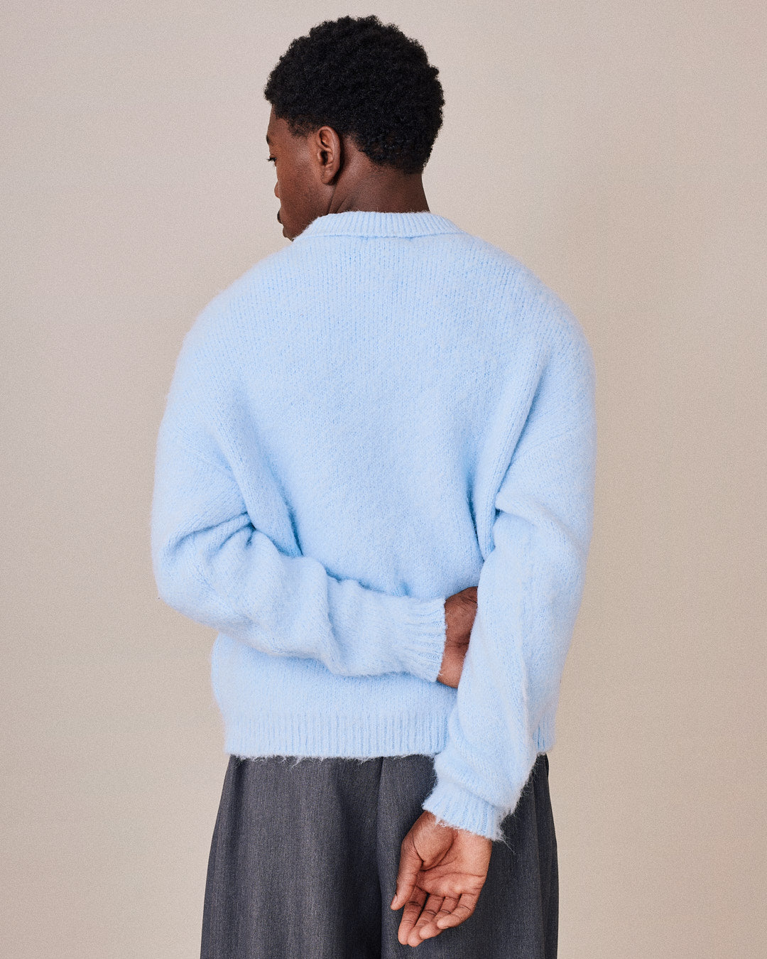 Knit V Neck Sweater - Baby Blue