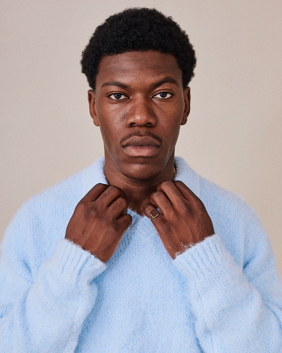 Knit V Neck Sweater - Baby Blue