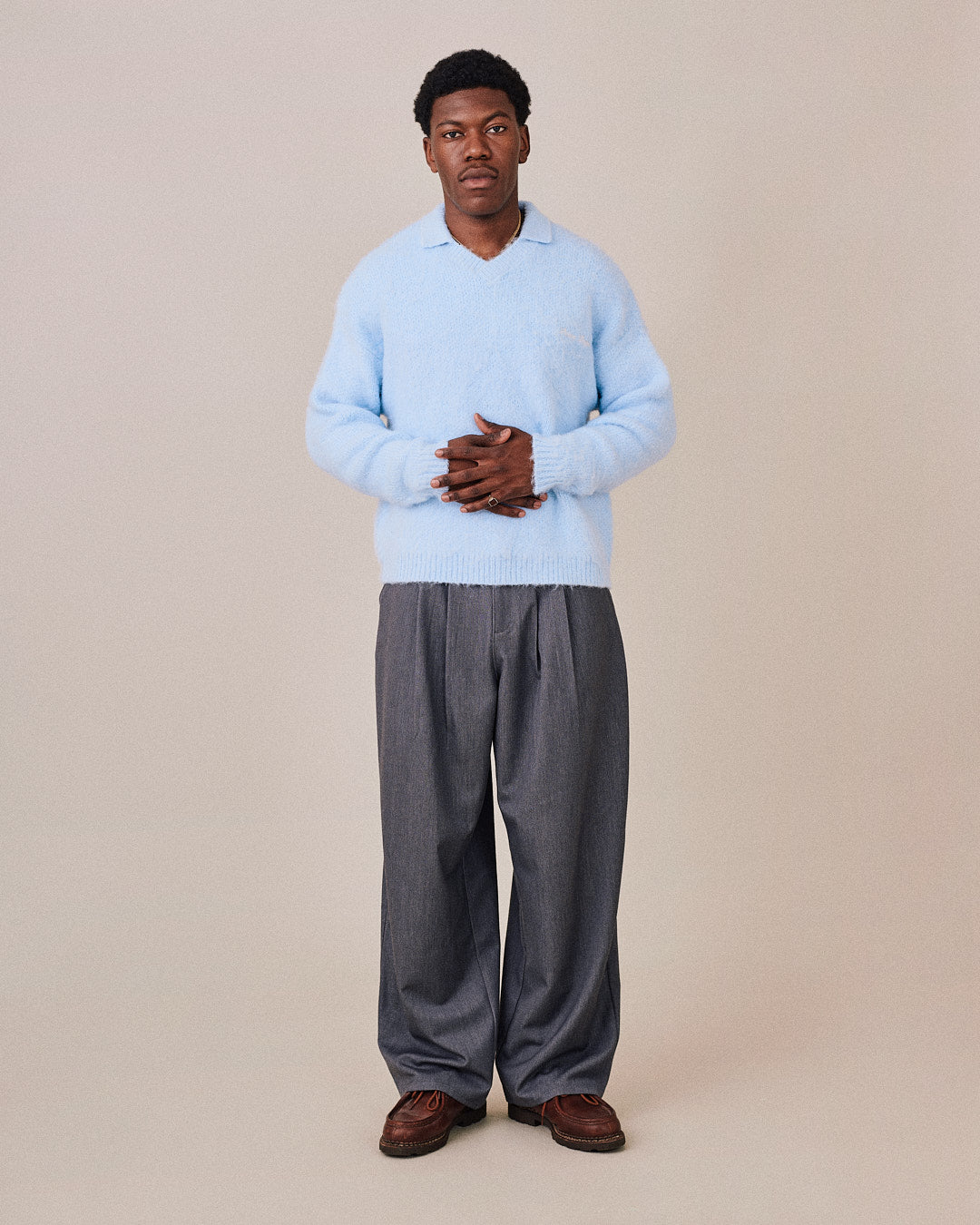 Knit V Neck Sweater - Baby Blue