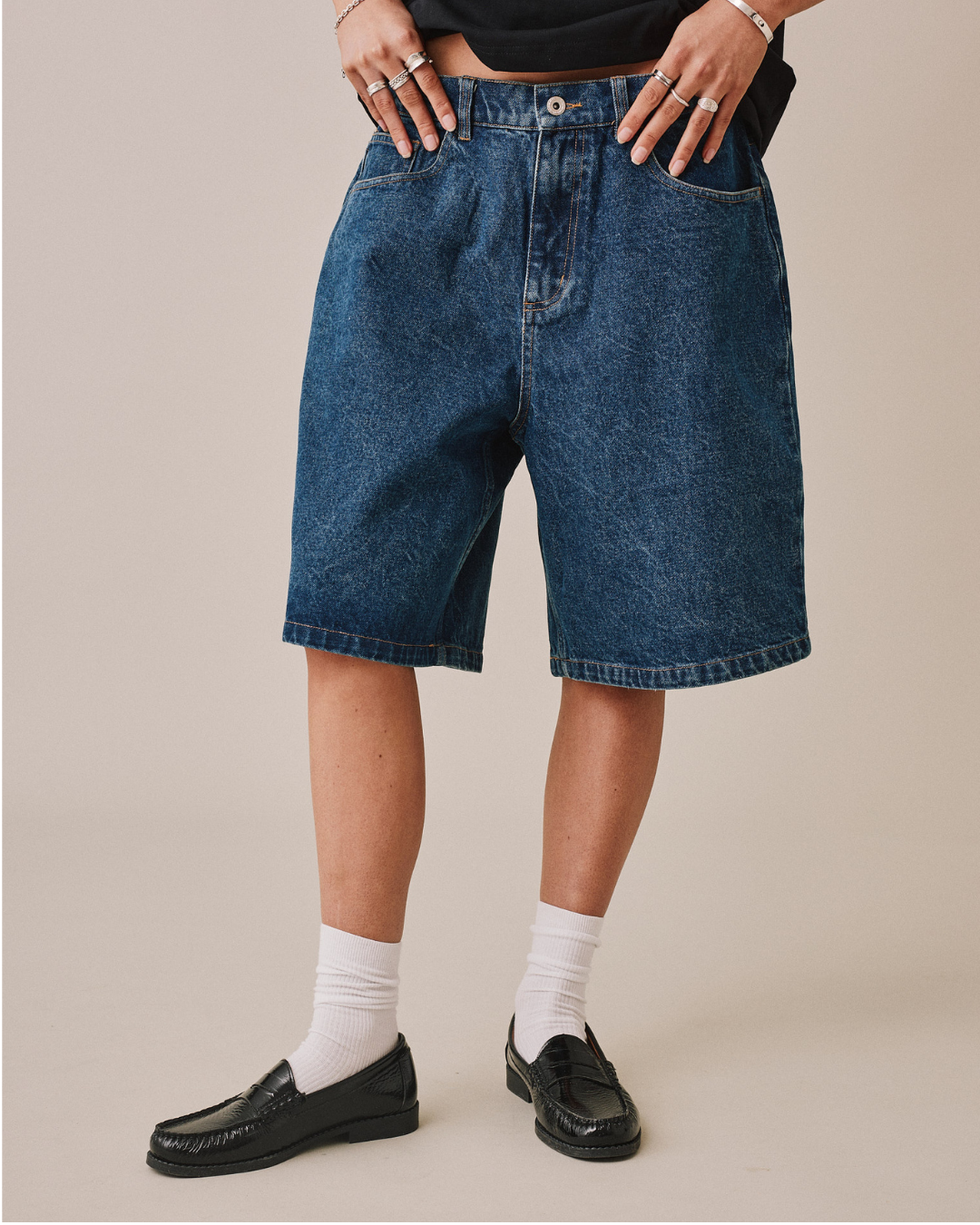 Baggy Denim Jorts - Mid Blue