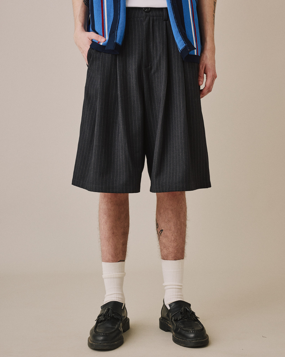 Relaxed Suit Shorts - Black Stripe