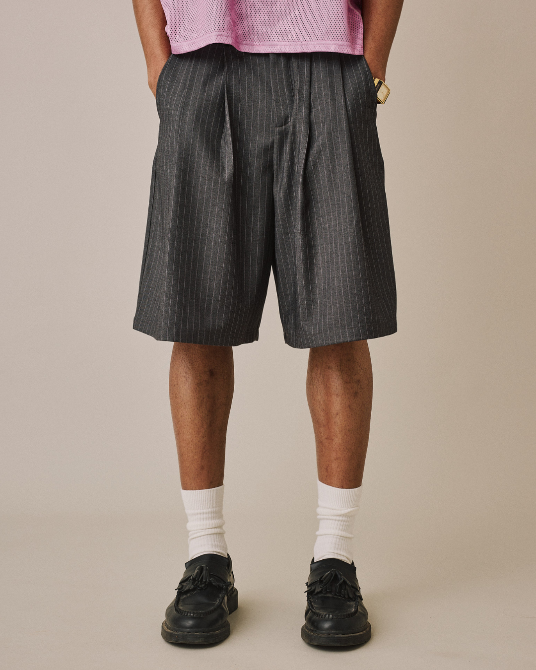 Relaxed Suit Shorts - Grey Stripe