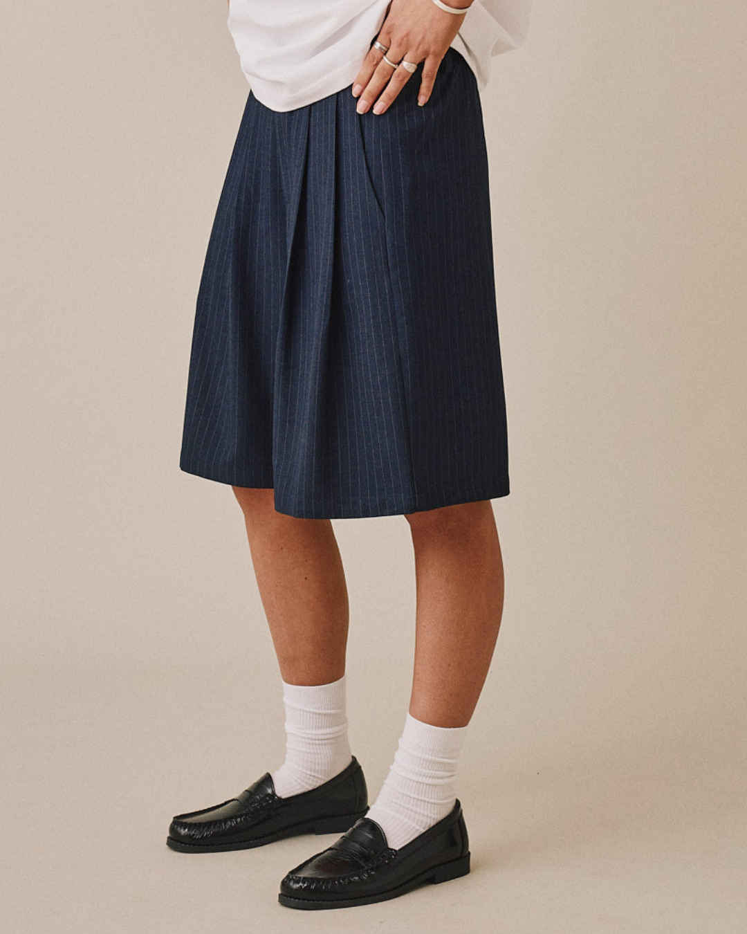 Relaxed Suit Shorts - Navy Stripe