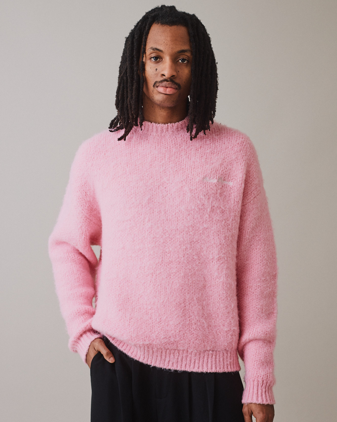 Knit O-Neck Sweater - Pink