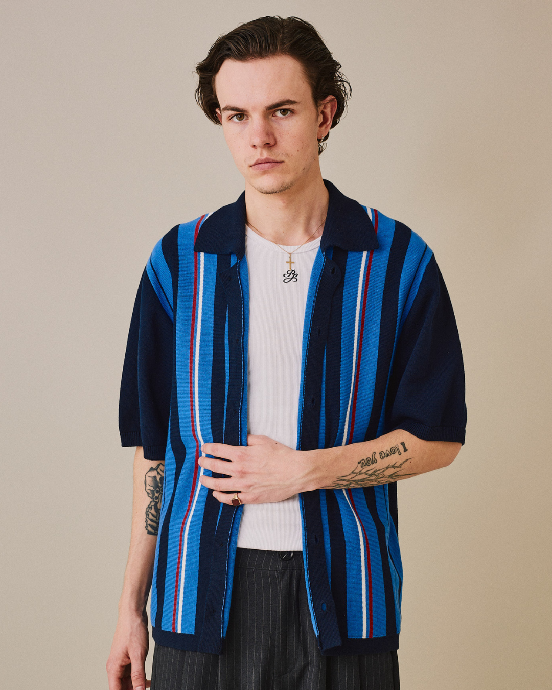 SS Striped Knit Cardigan - Blue