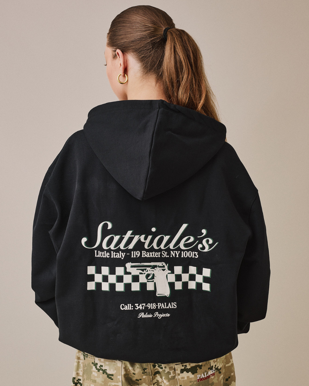Box Fit Heavy Satriales Zip Hoodie - Black