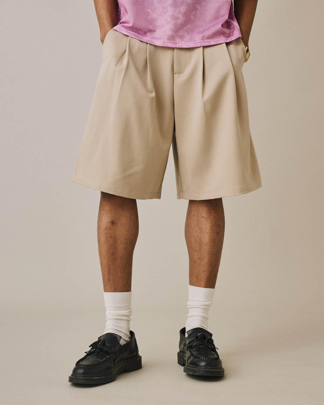 Relaxed Suit Shorts - Beige