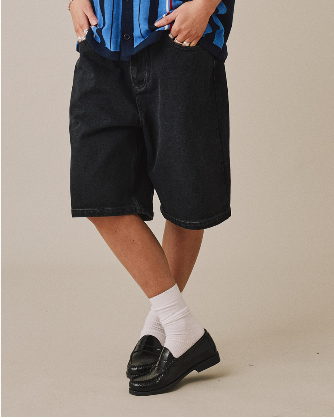 Baggy Denim Jorts - Black