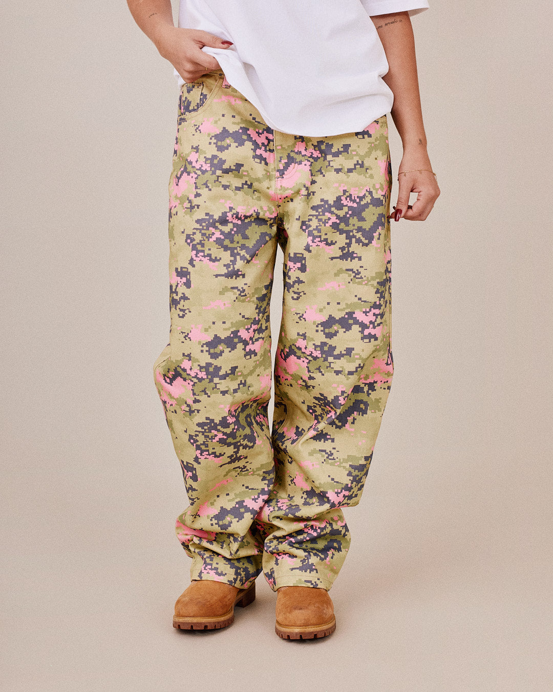 Baggy Canvas Pants - Green/Pink Camo