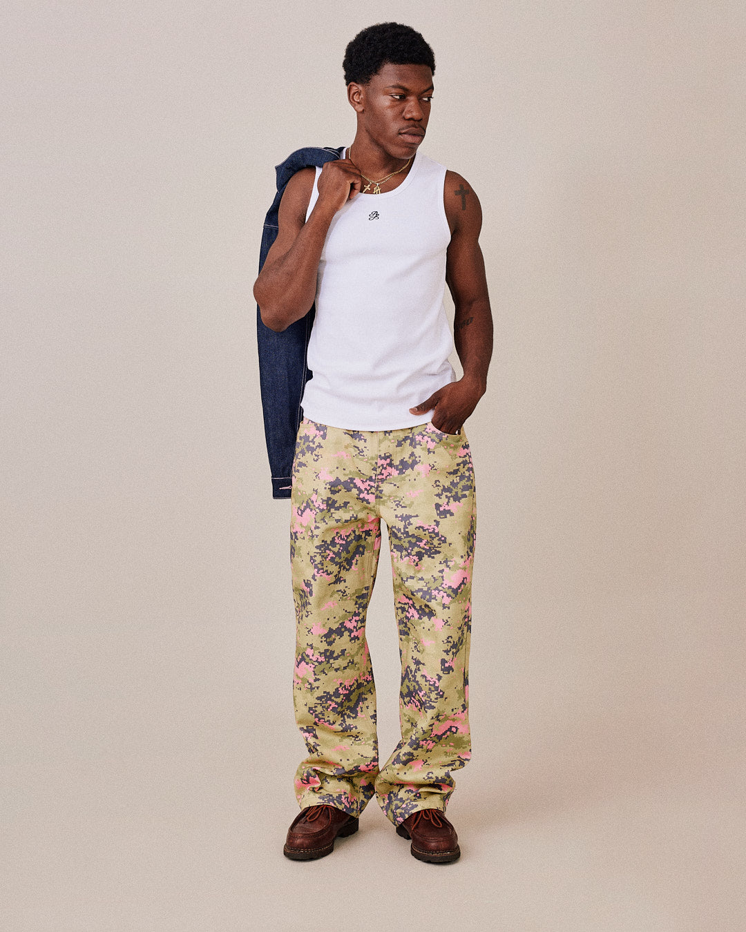 Baggy Canvas Pants - Green/Pink Camo
