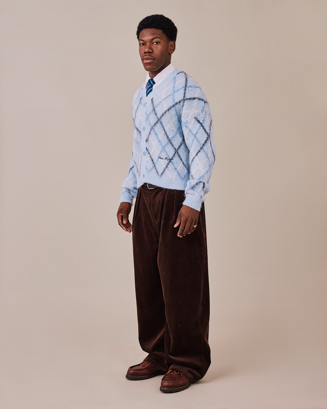 Knit Cardigan - Blue Check