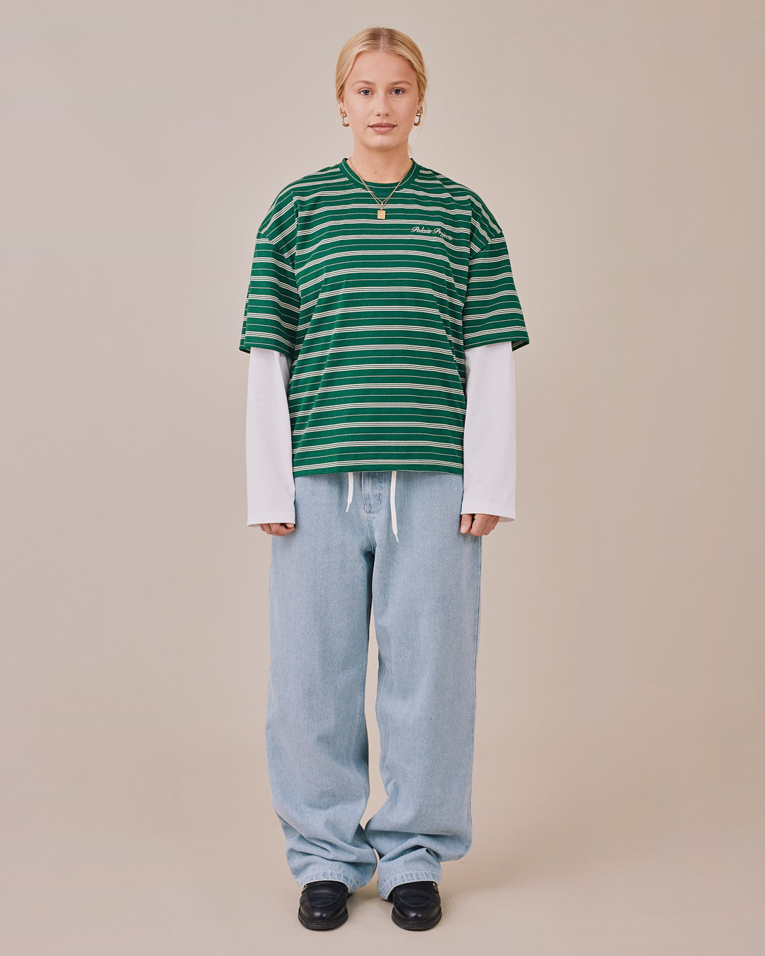 Boxy SS Tee - Green Stripe